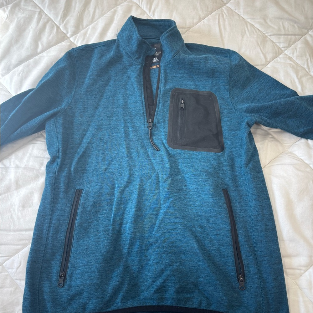 American Eagle Outfitters Teal Quarter-Zip with Black Trim